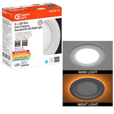 Ultra Slim 6 in. Canless Selectable CCT Integrated LED Recessed Light Trim with Night Light Feature 900 Lumens