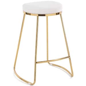 Brigham 26.2 in. Height Round Top Metal Frame Beige Boucle Fabric Backless Counter Stool