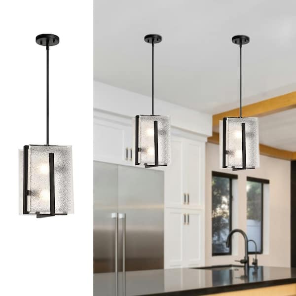 Unbranded 7.2 in. 2-Light Black Modern Frosted Glass Pendant Light for Kitchen Island Dining Room Foyer