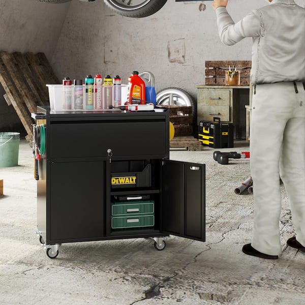 Kaikeeqli 35.5 in. H x 30 in. W x 18 in. D Black Metal Storage