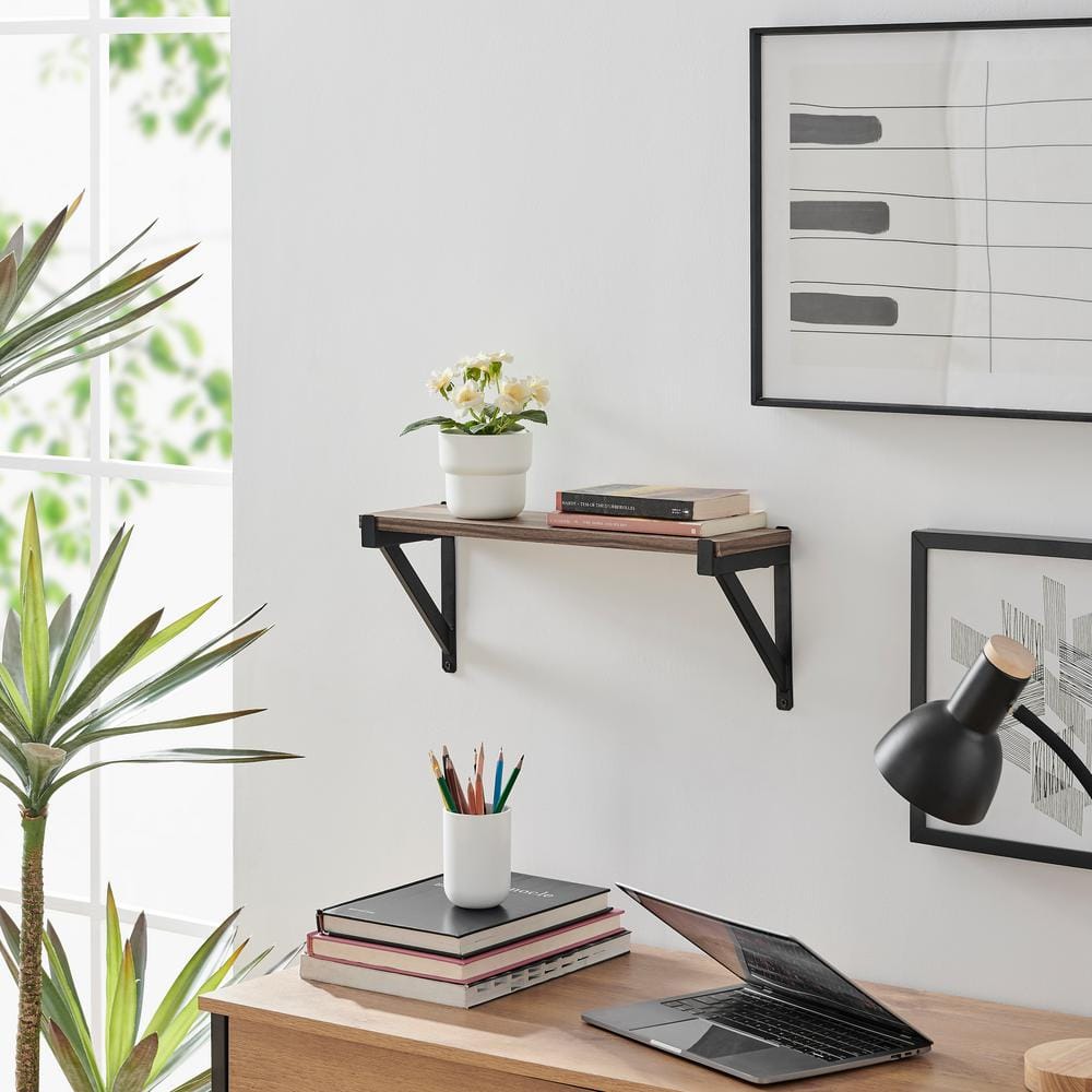 Elegantly Industrial Black Iron & Distressed Wood Floating Shelf