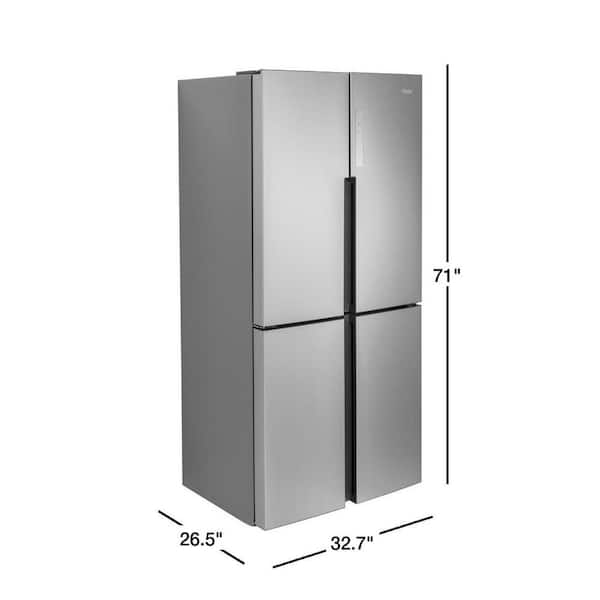 Haier 16 4 Cu Ft Quad French Door Freezer Refrigerator In Stainless Steel Fingerprint Resistant Hrq16n3bgs The Home Depot