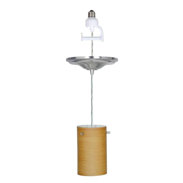 Worth Home Products 1-Light Brushed Nickel Instant Pendant Conversion Kit with Amber Glass Shade
