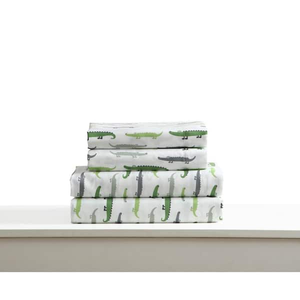 Kute Kids 4-Piece Green Geometric Full Sheet Set
