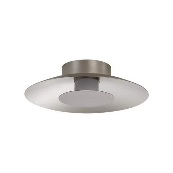 Golden Lighting Luma 11.75 in. 12-Watt Soft Modern Sand Nickel Integrated LED Flush Mount with Coffee Silver Shade