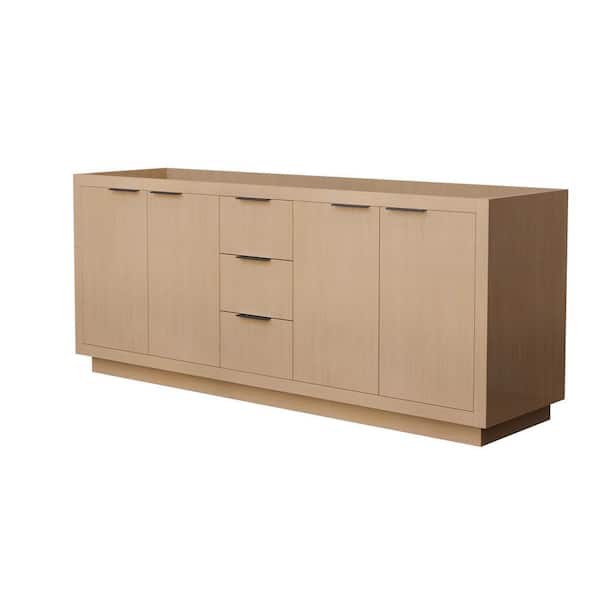 Wyndham Collection Maroni 79 in. W x 21.75 in. D x 33 in. H Bath Vanity Cabinet without Top in Light Straw with Matte Black Trim