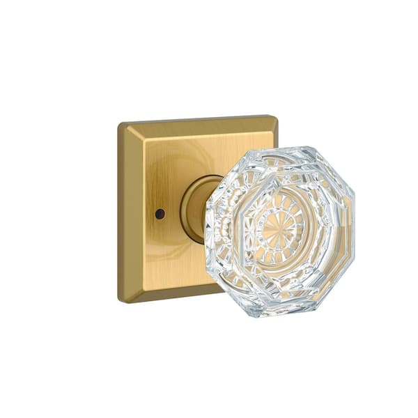 Baldwin Reserve Crystal Lifetime Satin Brass Bed/Bath Door Knob with Traditional Square Rose