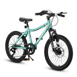 20 in. Green Steel Kids Bike, Mountain Bike, 7 Speed Teenager Children Kids' Bicycles, Front Suspension Disc U Brake