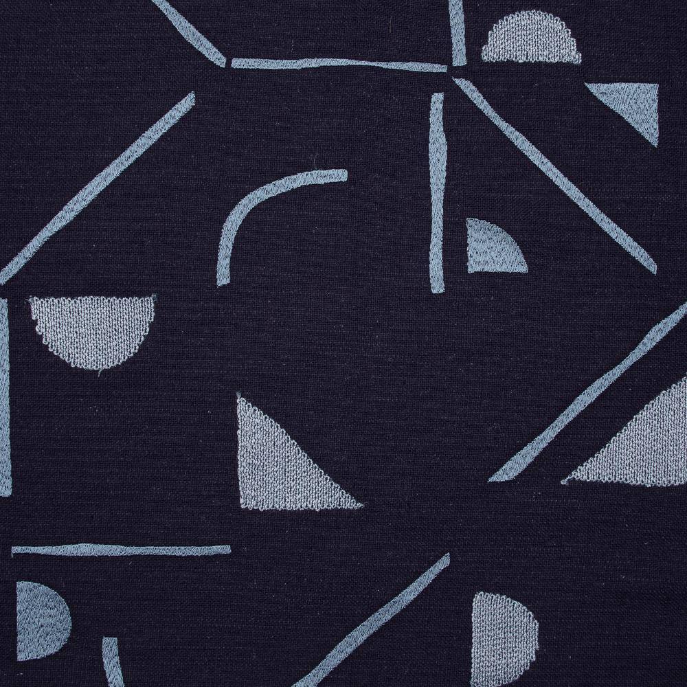 Denim Blue Embroidered Cotton Blend Square Throw Pillow