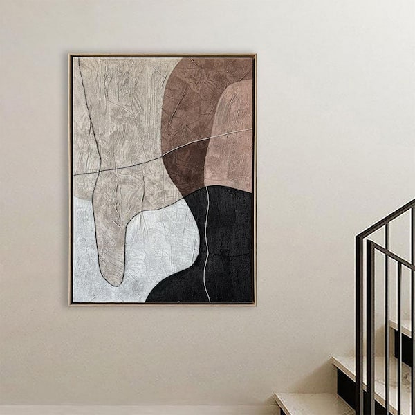 "Porcelain" Framed Abstract Wall Art Print Hand Painted 48 in. x 36 in.