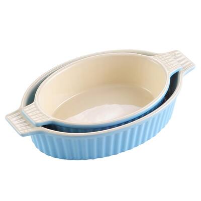 Series Bake Ceramic Oval Baking Dish Oven to Table Baking Dish Set of 2 (9.5 in. /11.25 in.)