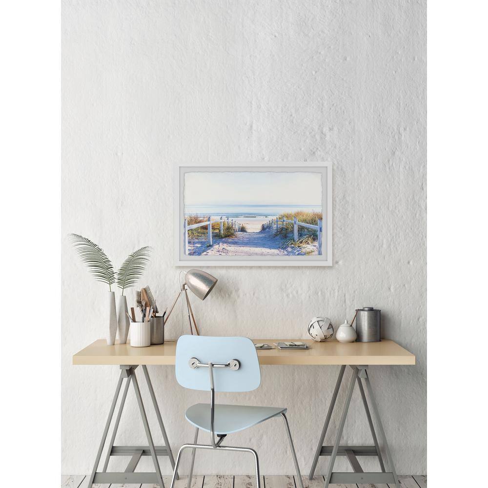 White Framed Coastal Landscape Print with Sandy Pathway, 12" x 8"