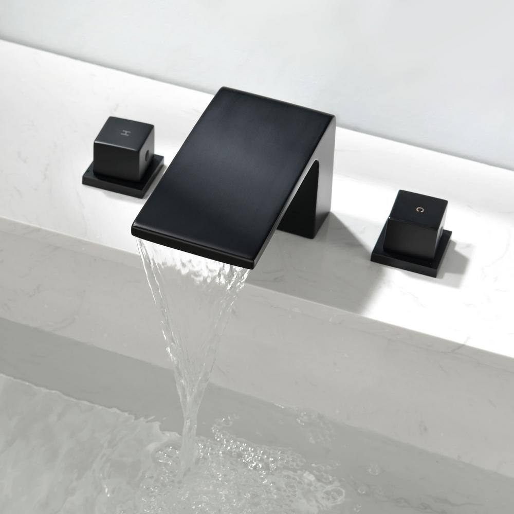 Matte Black Brass Waterfall Roman Tub Faucet with Dual Knob Handles
