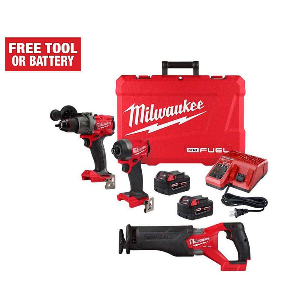 Milwaukee M18 FUEL 18-V Lithium-Ion Brushless Cordless Hammer Drill and Impact Driver Combo Kit (2-Tool) with Reciprocating Saw -  3697-22-28