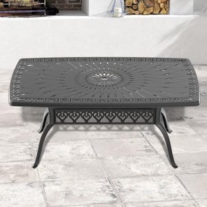 63.78 in. Cast Aluminum Rectangle Patio Outdoor Dining Table with Black Frame and Umbrella Hole