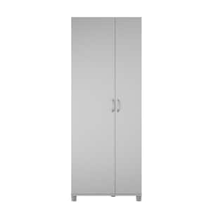 Lonn 28.62 in. W x 74.26 in. H x 15.4 in. D 7-Shelf Freestanding Asymmetrical Cabinet in Dove Gray