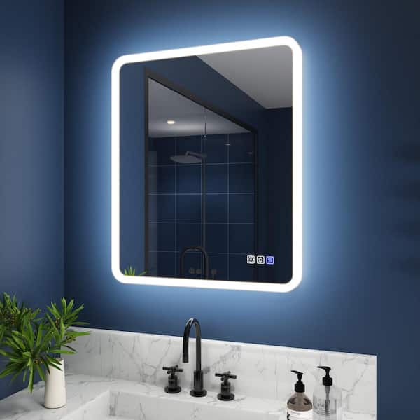 30 in. W x 36 in. H Rectangular Framed Wall LED Bathroom Vanity Mirror with Dimmable Lighted Bathroom Mirror in White
