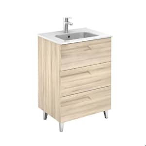 Vitale 24 in. W and 18 in. D 3-Drawers Vanity in Beige Nature with White Basin