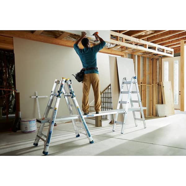 Werner - 22 ft. Reach Aluminum 5-in-1 Multi-Position Pro Ladder with Powerlite Rails 375 lbs. Load Capacity Type IAA Duty Rating