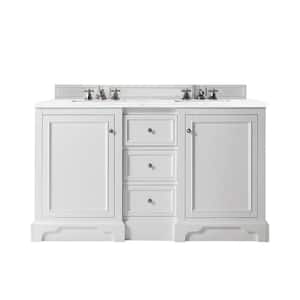 De Soto 61.3 in. W x 23.5 in.D x 36.3 in. H Double Bath Vanity in Bright White with Soild Surface Top in Arctic Fall