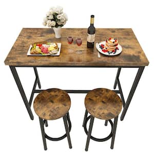 Eureka 3-Piece Rustic Brown Wood Counter Height Bar Table Set