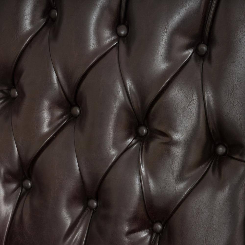 Brown Tufted Leather Wingback Recliner with Wood Legs