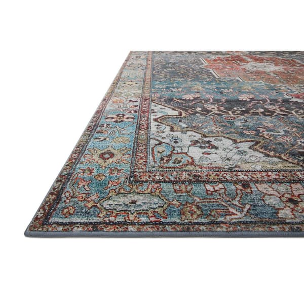 Margot Ocean/Brick 7 ft. 6 in. x 9 ft. 6 in. Bohemian Vintage Printed Plush Area Rug