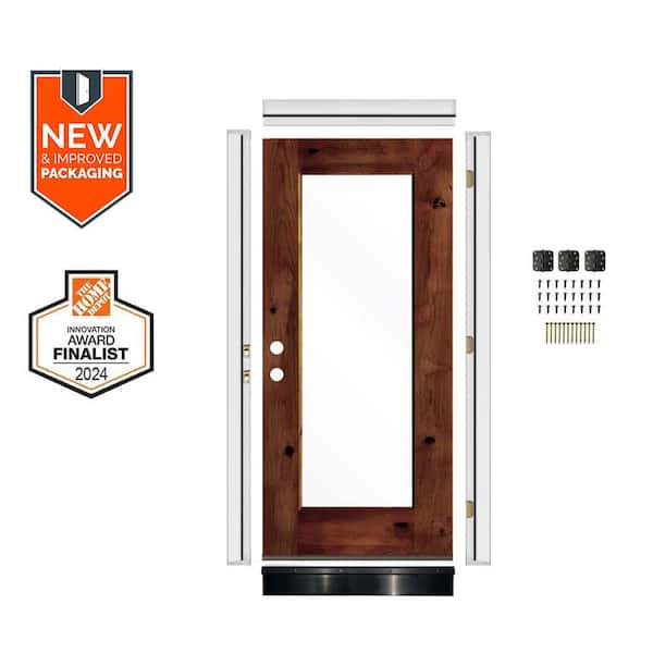 DIY 36 in. x 80 in.Prairie Hemlock Right-Hand 9-Lite Clear Glass Black Stain Wood Front Door Kit w/ Quick Assemble Jamb