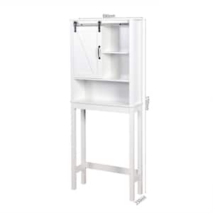 27.16 in. W x 9.06 in. D x 67.00 in. H White MDF Freestanding Linen Cabinet with Adjustable Shelves and Barn Door