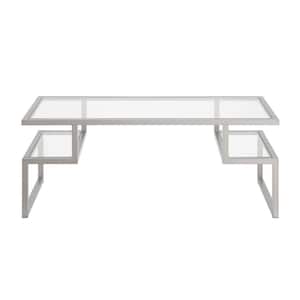 Zander 45 in. Nickel/Clear Large Rectangle Glass Coffee Table with Shelf