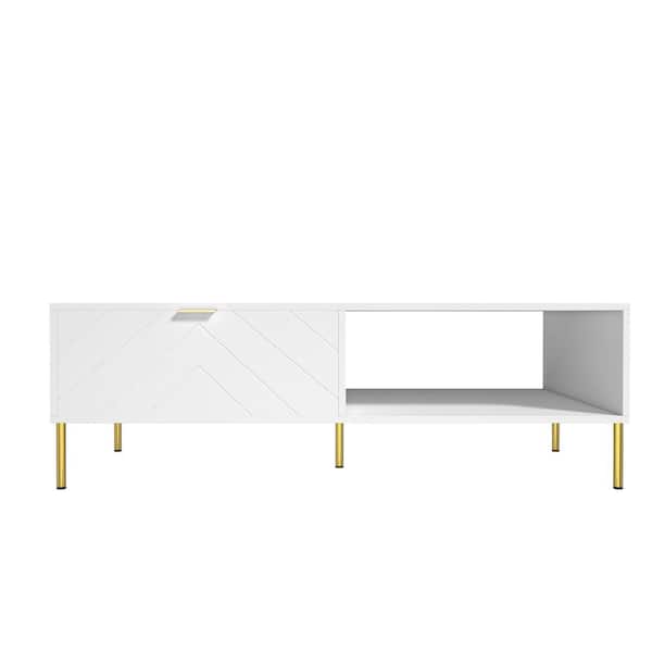 Boyel Living 47. 24 in White Rectangle MDF Coffee Table Modern Accent Table with 2 Drawers and storage
