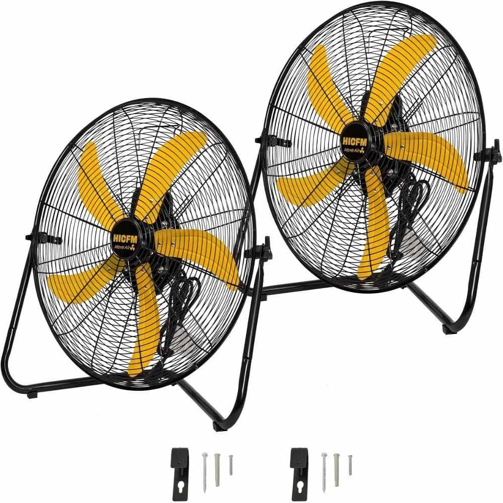 20 in. 3 Fan Speeds High Velocity Floor Fan in Yellow, for Workshop, Garage, Commercial, 2-Pack, UL Safety Listed price history on PriceWatchPro