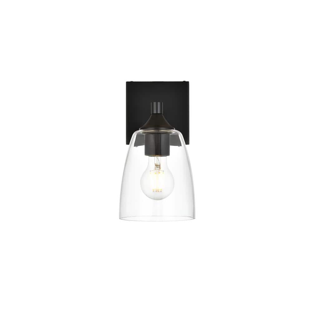 Simply Living 5 in. 1-Light Modern Black Vanity Light with Clear Bell Shade
