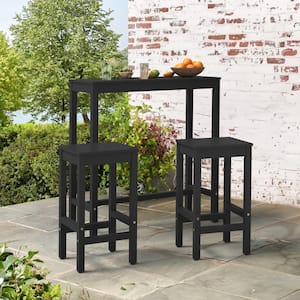 38 in. Black Solid Wood Counter Height Pub Table Set with Bar Stools Dining Set Counter Indoor Outdoor Furniture 3-Piece