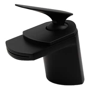 Wave Single Hole Single-Handle Bathroom Faucet with Waterfall in Matte Black