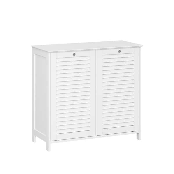 Ellsworth White 32 x 14 x 30 MDF Transitional Rectangular Double Tilt-Out Laundry Room Hamper Cabinet with Cloth Bag
