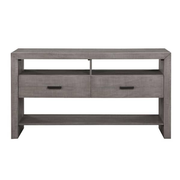Benjara Gray Wood Top 19 in. Sideboard with 2 Drawers and 3 Fixed Shelves