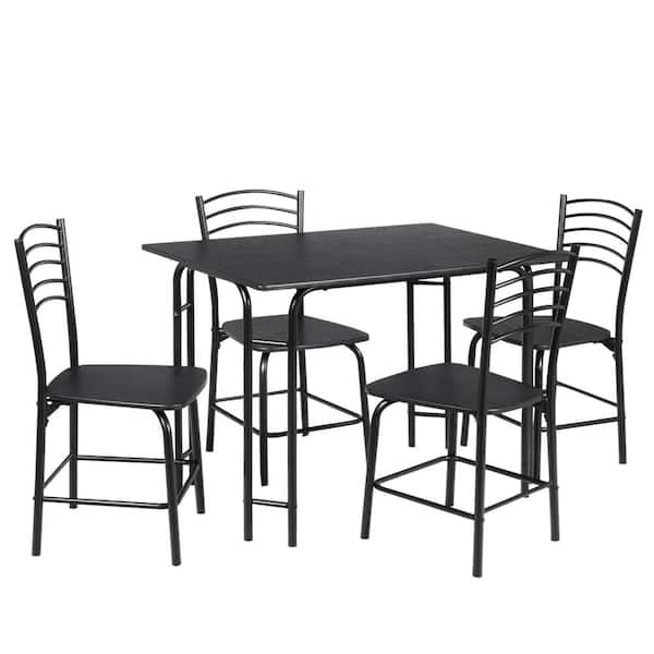 Costway Home Kitchen Table and 4 Chairs with Metal Legs(Set of 5 ...