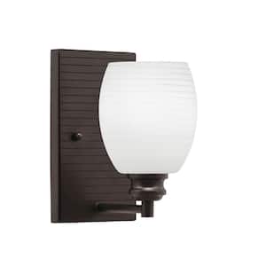 Albany 1-Light Espresso Wall Sconce 5 in. White Linen Glass