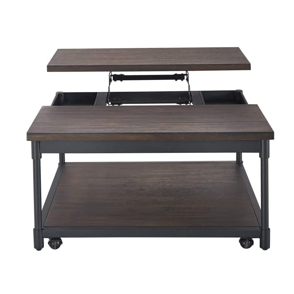 Transitional Prescott 36" Square Lift-Top Cocktail Table in Brown and Black