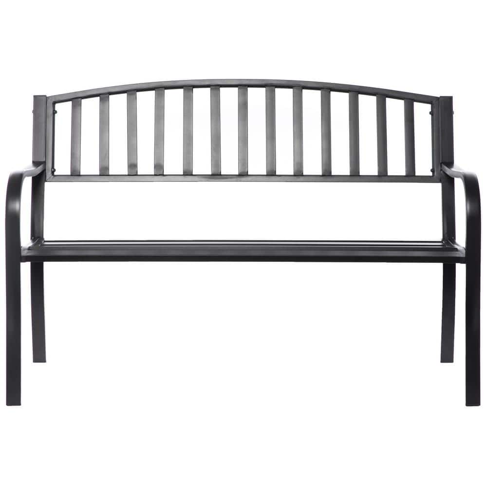 Black Steel Garden Bench with Cast Iron Frame, 52"
