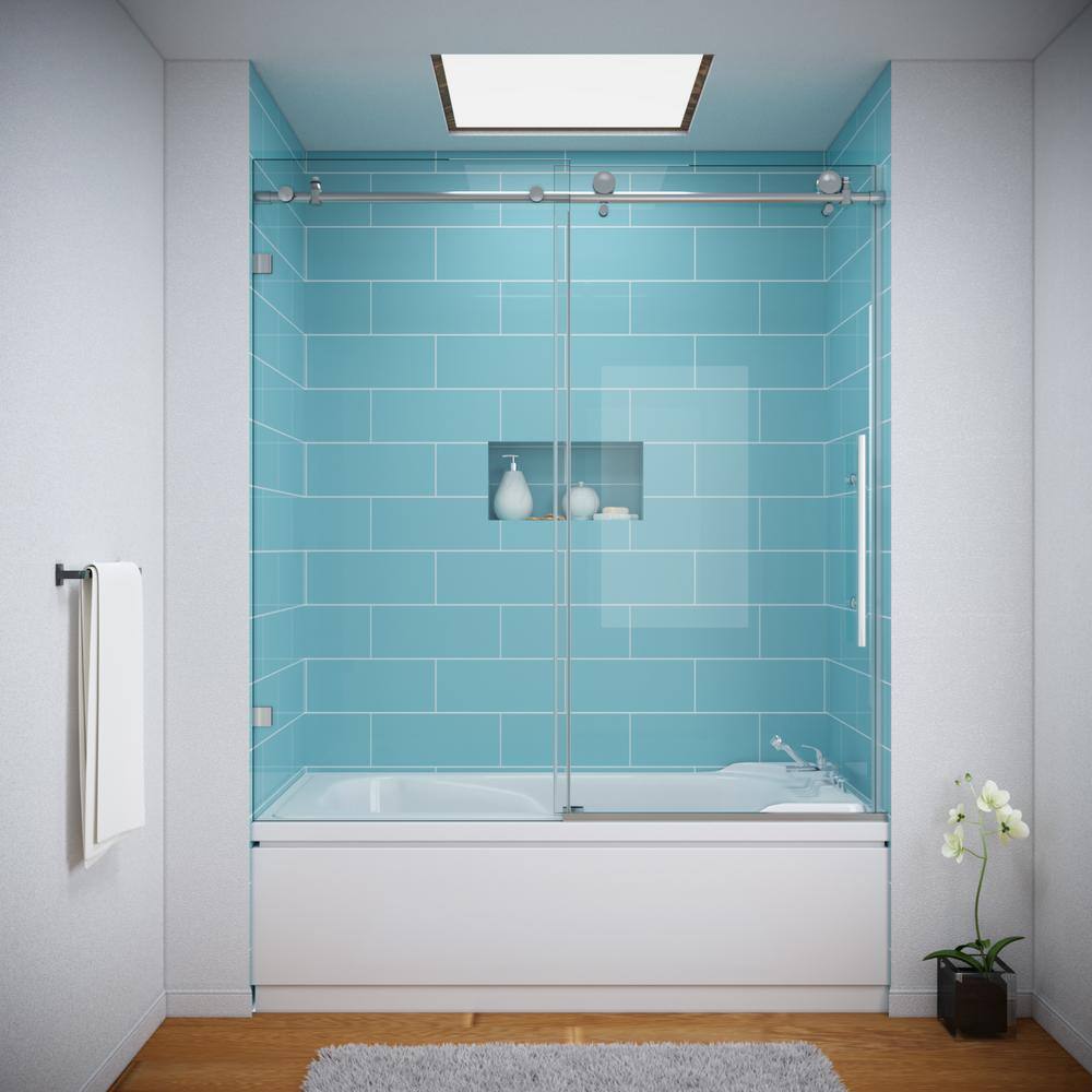 ANGELES HOME 48 in. W x 76 in. H Sliding Frameless Shower Door in