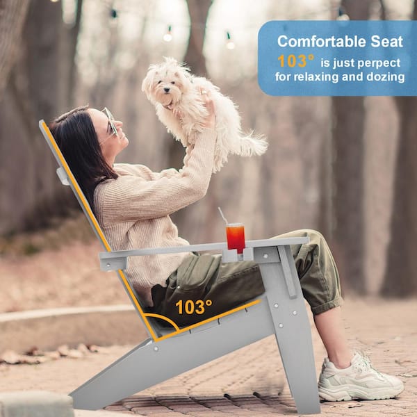 Oversize Modern Grey Plastic Outdoor Patio Adirondack Chair with Cup Holder (4-Pack)