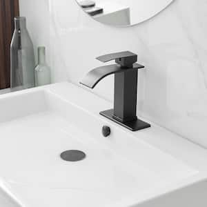Waterfall Single Handle Single Hole Low-Arc Bathroom Faucet Bathroom Drip-Free Vanity Sink Faucet in Matte Black