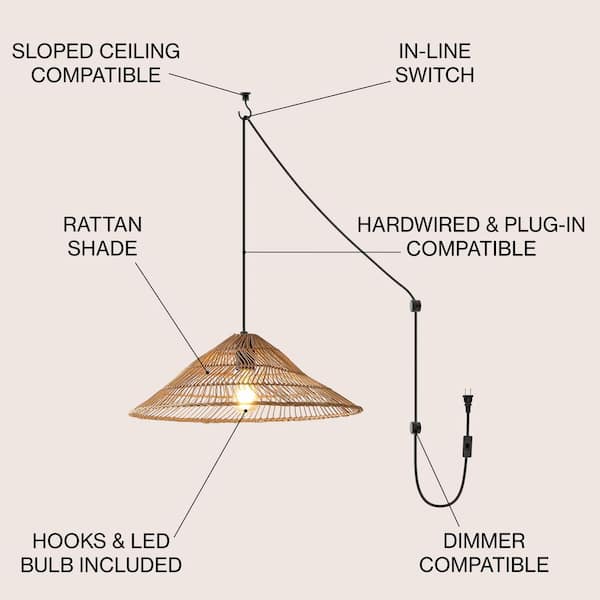 JONATHAN Y Nova 20.25 in. 1-Light 180 in. Brown Cord Plug-In