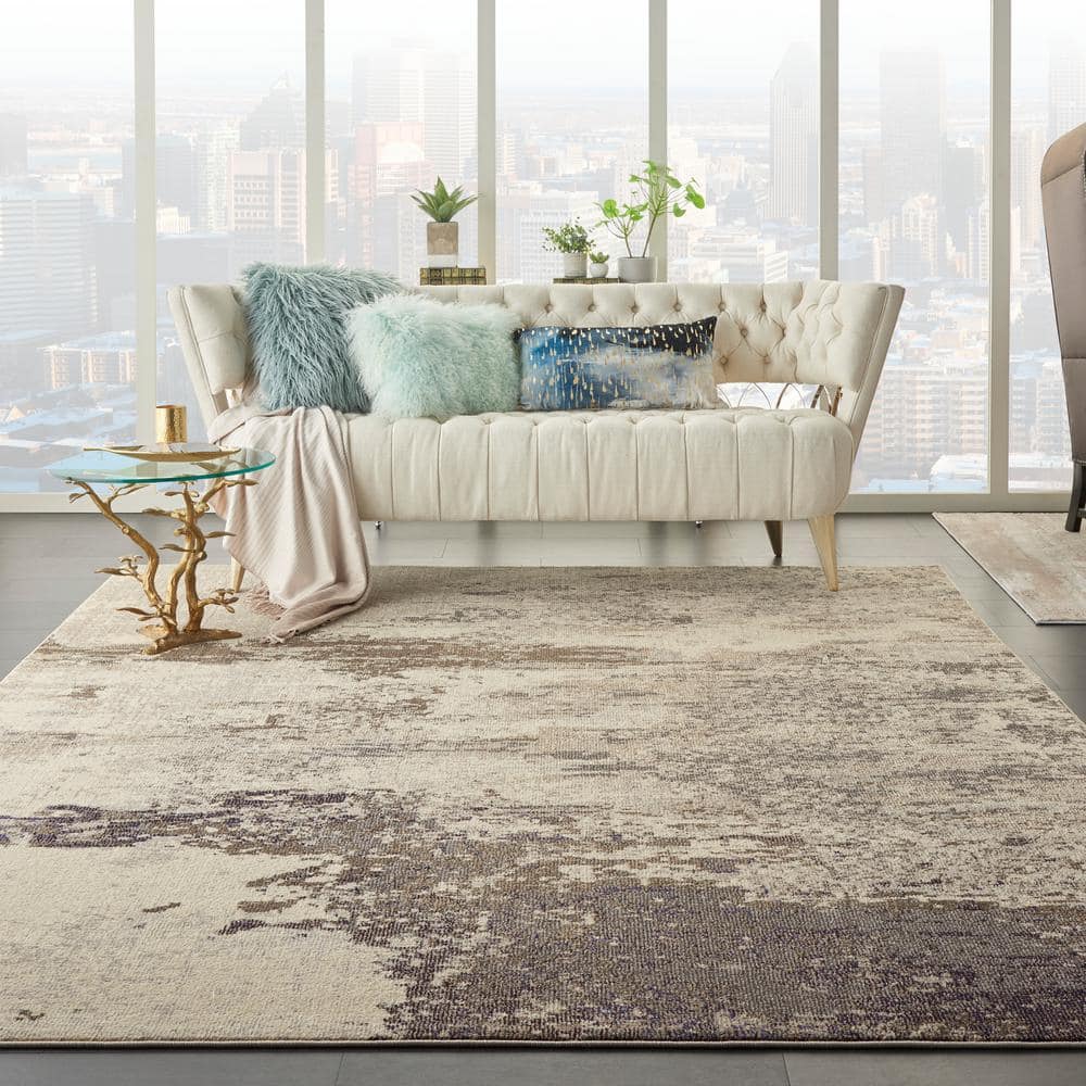 Ivory and Grey Abstract Hand-knotted Round Rug