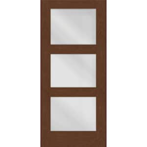 Regency 32 in. x 80 in. Universal Handing Modern 3-Lite Equal Clear Glass Chestnut Mahogany Fiberglass Front Door Slab