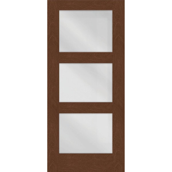 Steves & Sons Regency 30 in. x 80 in. Universal Handing Modern 3-Lite Equal Clear Glass Chestnut Mahogany Fiberglass Front Door Slab