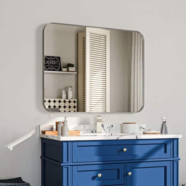 waterpar 36 in. W x 32 in. H Rectangular Aluminum Framed Wall Bathroom Vanity Mirror in Silver