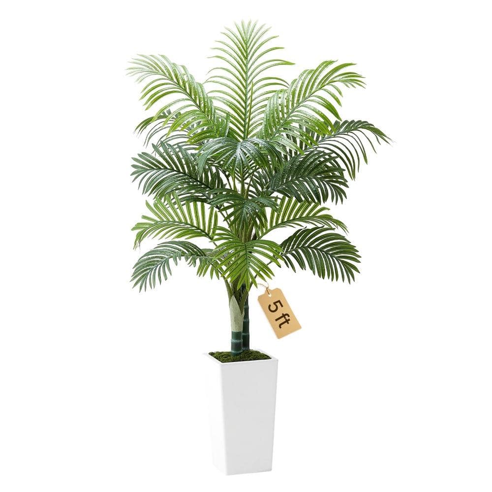 Artificial Areca Palm Tree 5 ft Tall Faux Tropical Plant with White Planter Indoor Floor Decor price history on PriceWatchPro